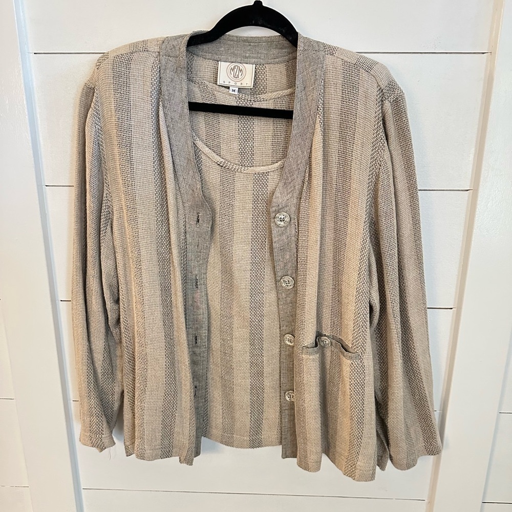 VTG MZM Sport M striped flax linen lagonlook bohemian Y2K 90's vest and jacket